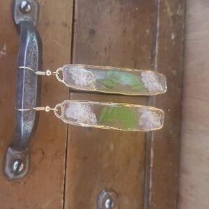 Long Rectangle Handmade Resin Pressed Flower Earrings DD